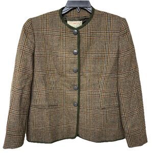 Vtg Blarney Woollen Mills Tweed Blazer Jacket Collarless Pure Wool Women 12 EUC